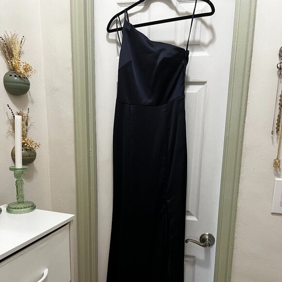 Amsale Kaia Dark Navy Fluid Satin Bridesmaid Dress - Picture 1 of 5